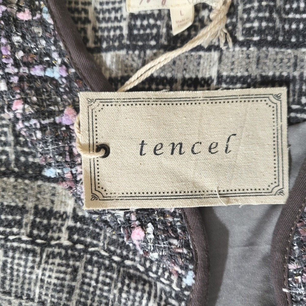 Mystree Womens L 12 NWT Artsy Plaid Tencel Linen Bl. Textured Open Jacket Fall - Picture 3 of 12